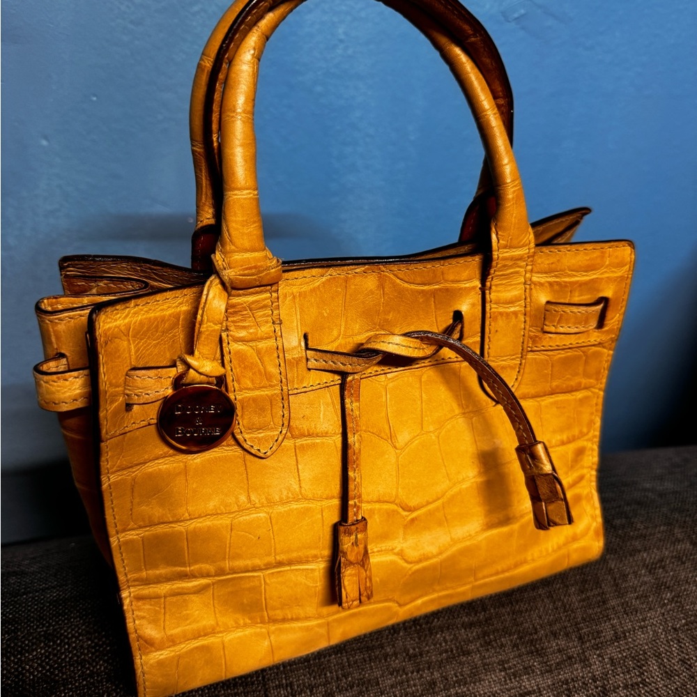 Dooney & Bourke Brown Croc Embossed Leather Alto Mini Tassel Handbag